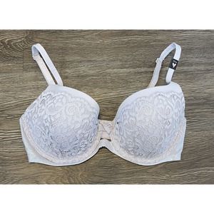 VICTORIAS SECRET Lined Demi Bra Size 32DD Lace Gray Silver Mettalic Color NEW